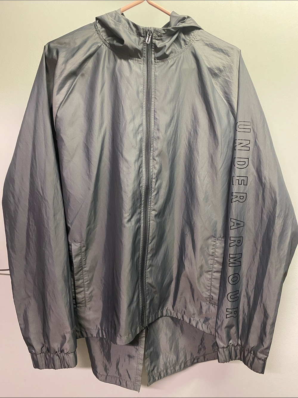 Under Armour Gray Hooded Windbreaker with Sleeve Logo